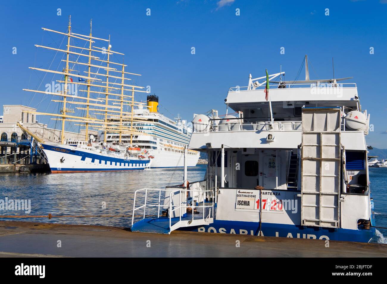 Cruise ships & Ischia ferry in Naples Port, Campania, Italy, Europe