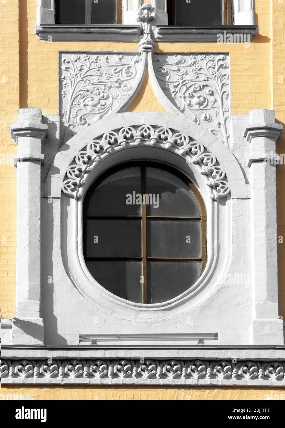 Beautiful wooden window with ornate wall background Stock Photo - Alamy