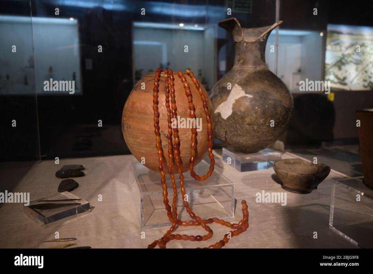 New Delhi / India - September 26, 2019: Ancient pottery of the Indus Valley Civilization in the National Museum of India in New Delhi Stock Photo