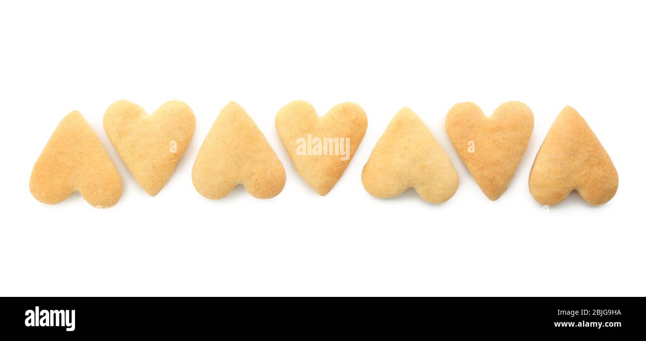 Heart shaped butter cookies on white background Stock Photo Alamy