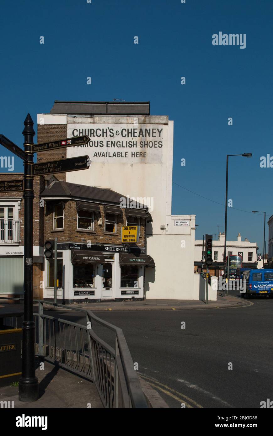 Hardwood Road, Chelsea Shoe Shop Churchs & Cheaney Indigo London on New Kings Road, London, SW6 Stock Photo