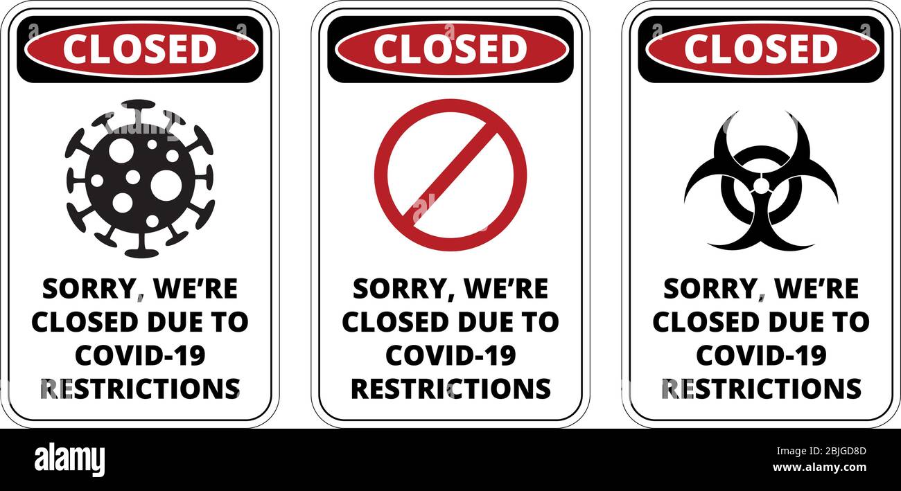 Covid-19 closed sign set Stock Vector