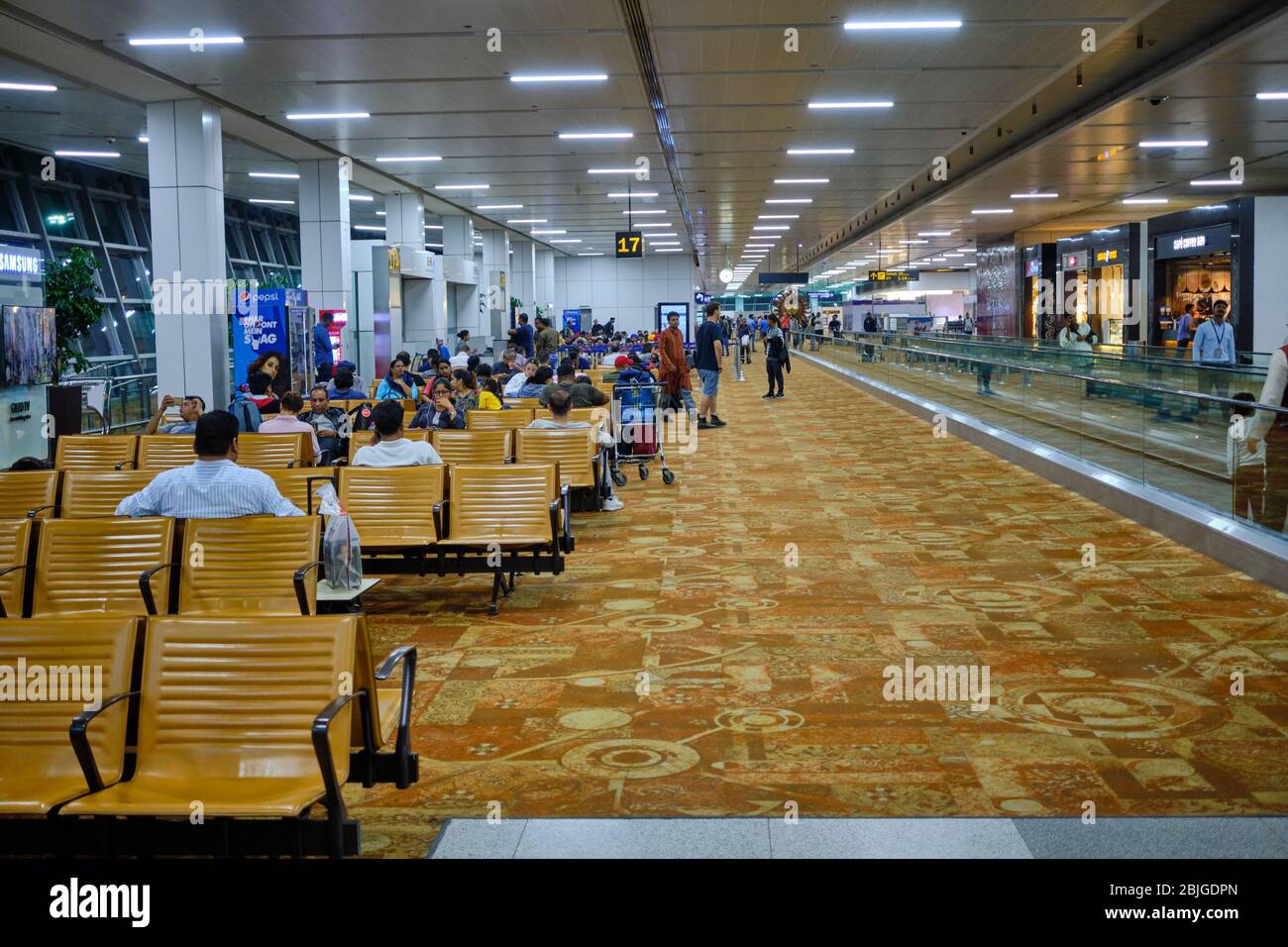 New Delhi / India - October 12, 2019: Terminal 3 Departures Hall at the Indira Gandhi International Airport in New Delhi, India Stock Photo