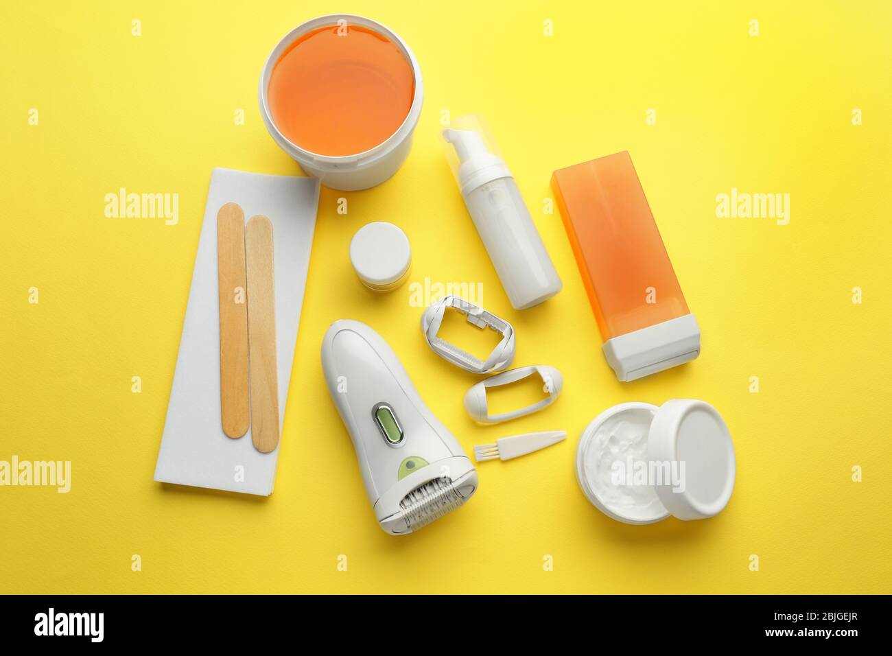 Set for epilation on color background Stock Photo