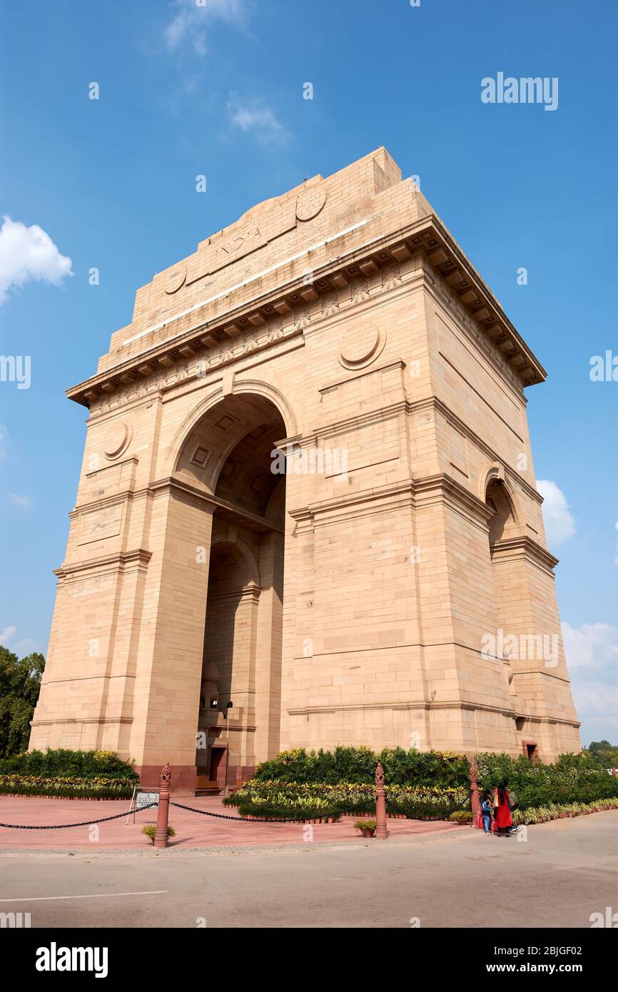 New Delhi / India - September 19, 2019: India Gate war memorial in New Delhi, India, dedicated to 70,000 soldiers of the British Indian Army killed in Stock Photo