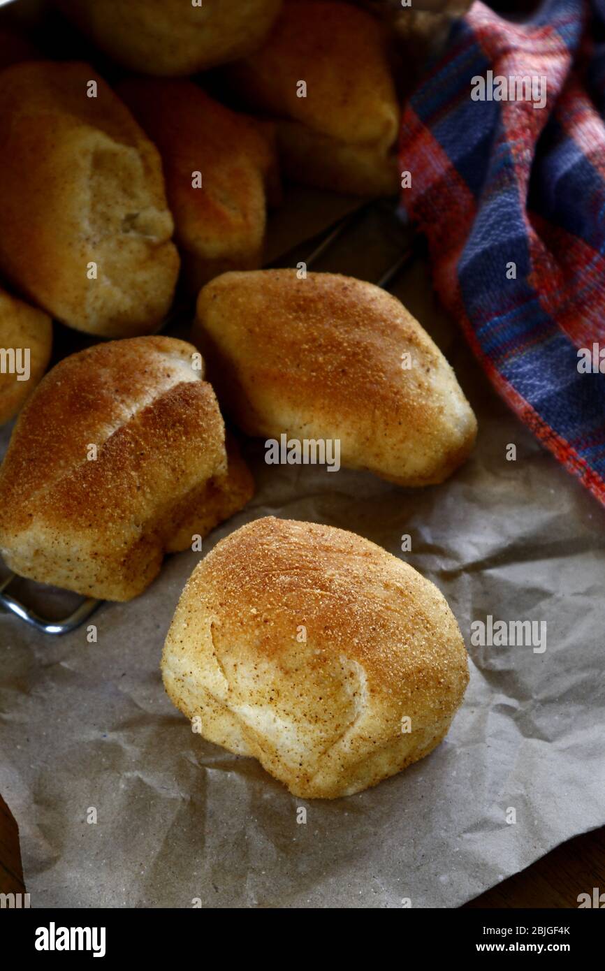 Photo of freshly baked Filipino bread called Pan de sal or Bread of