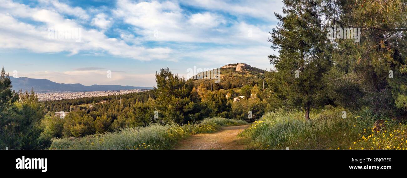 Panoramic view of the Filothei Hill and grove at Galatsi Municipality, Athens, Greece Stock Photo