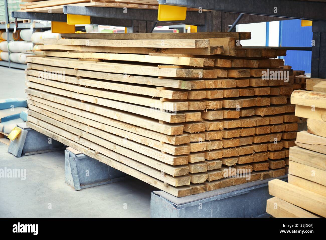 Many wooden planks in hardware store Stock Photo Alamy
