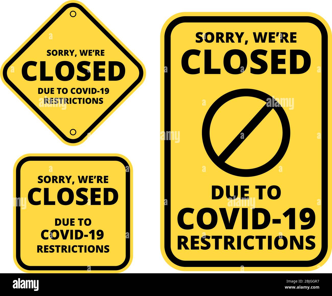 Covid-19 closed sign set Stock Vector