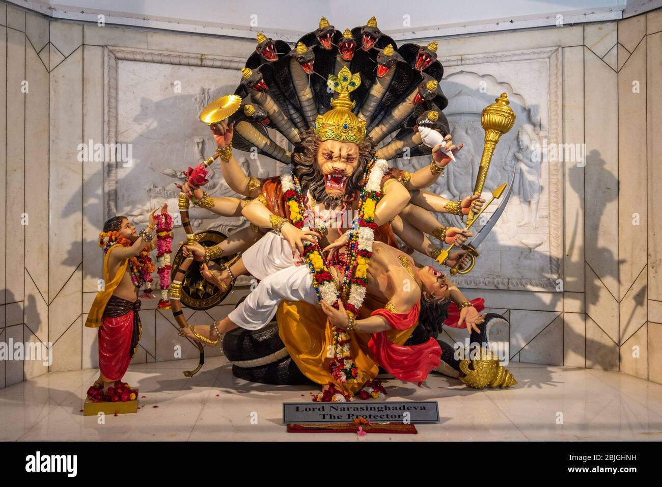 Delhi / India - October 2, 2019: Shrine at ISKCON Delhi Hindu temple of Lord Krishna, New Delhi, India Stock Photo