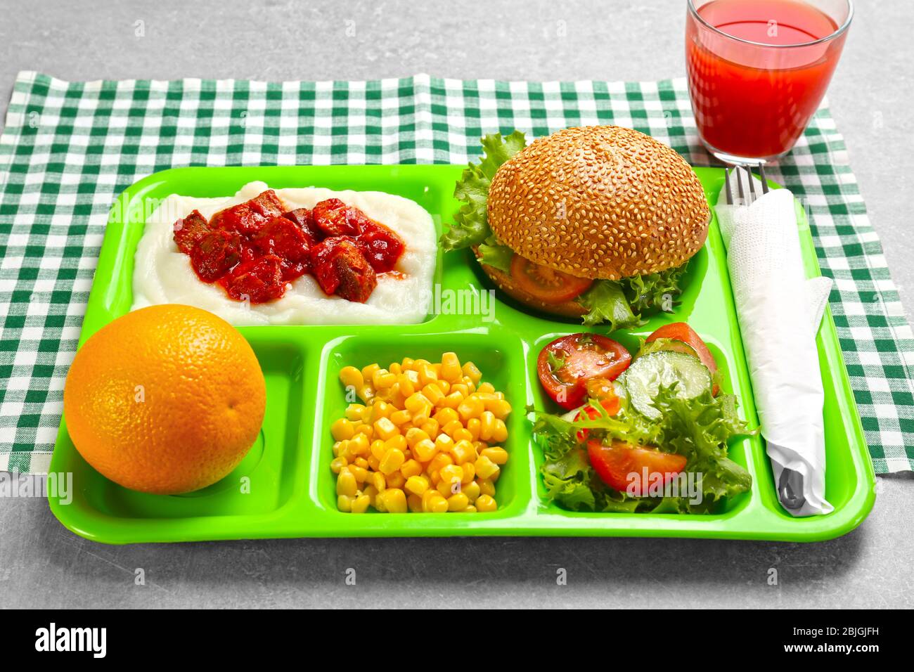Serving tray with delicious food on table. Concept of school lunch Stock  Photo - Alamy