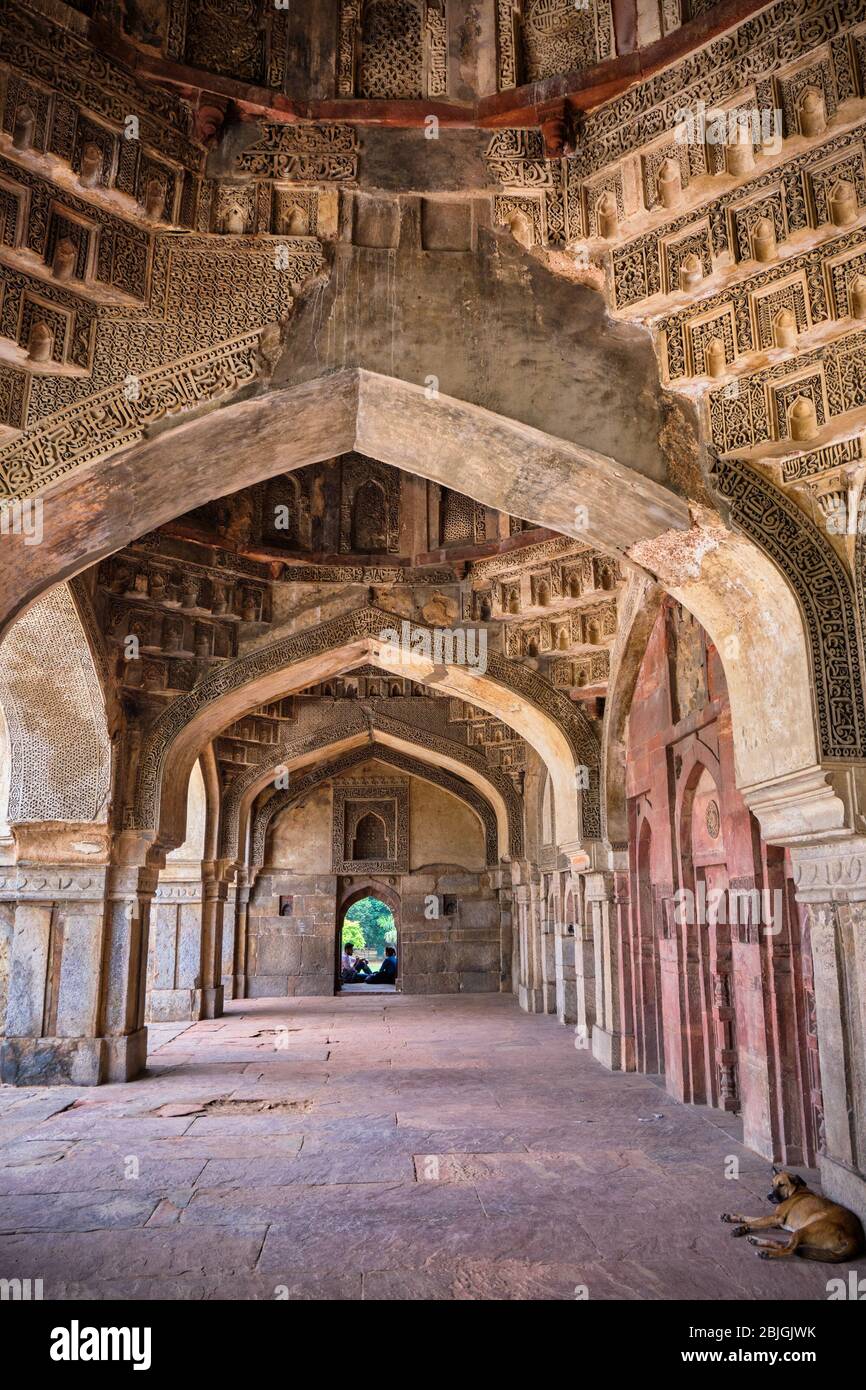Delhi / India - September 22, 2019: Interior of Bada Gumbad, the three domed mosque, in Lodi Gardens, New Delhi Stock Photo