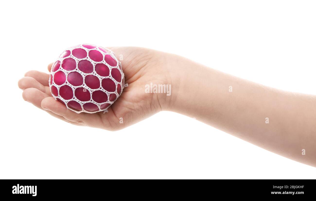Female hand with stress ball on white background Stock Photo