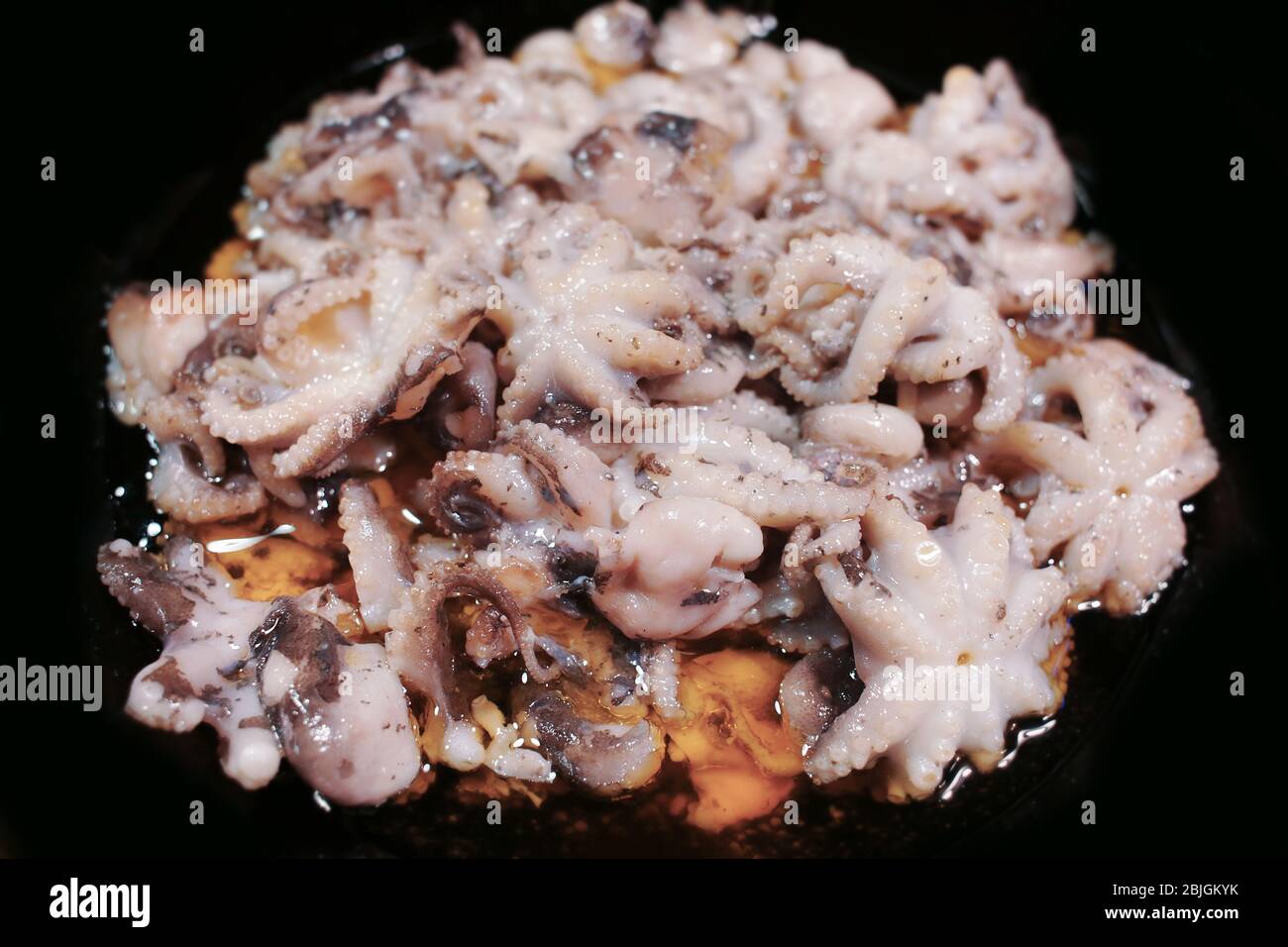 Plate With Marinated Baby Octopus In Fish Supermarket Stock Photo Alamy
