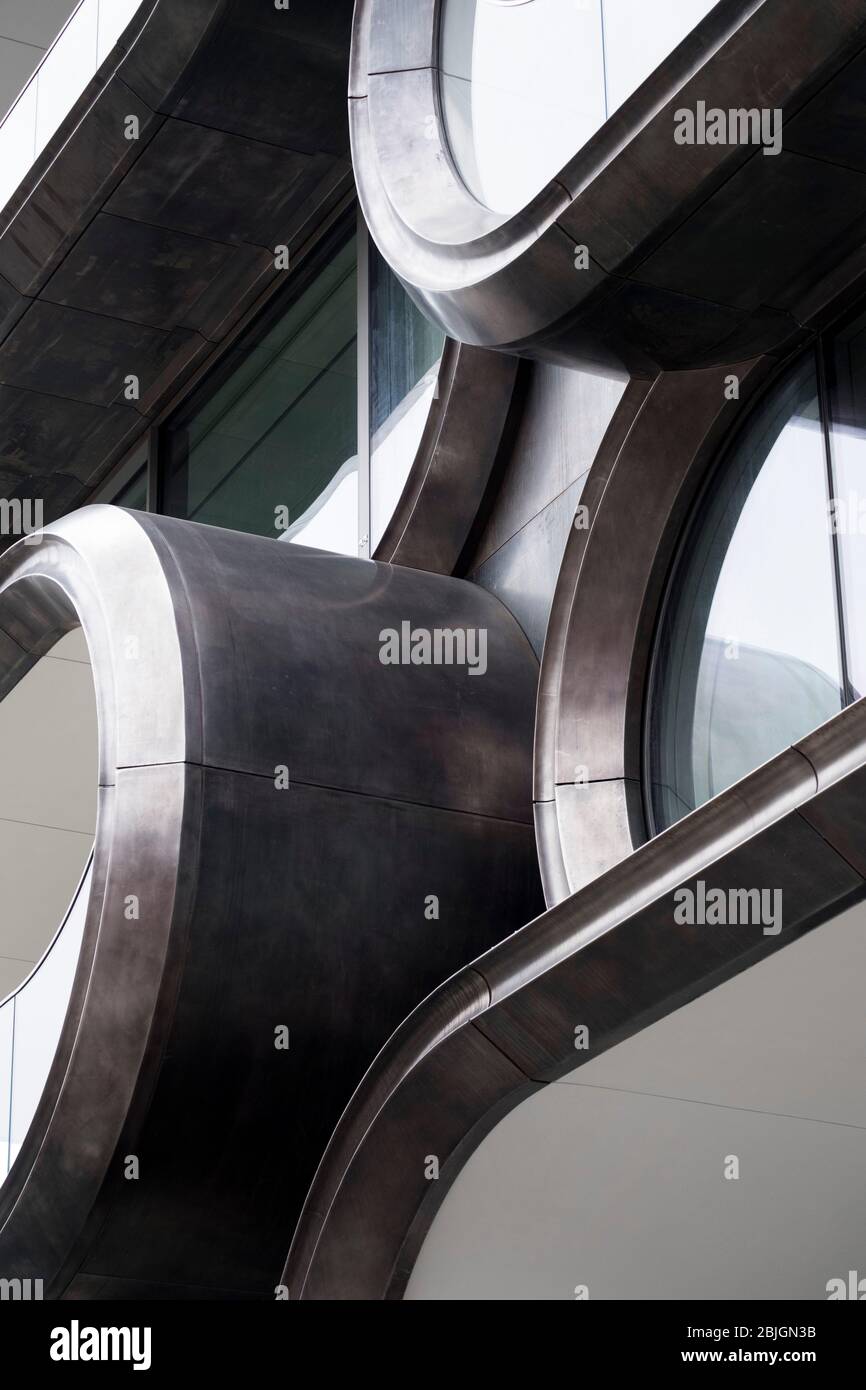 geometry of circles and ovals in metal and glass building Stock Photo