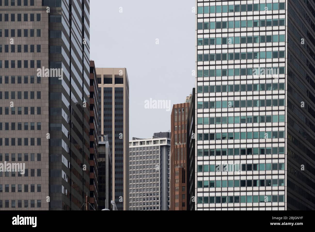 Modern grouping of New York towers arranged in vintage flat lighting Stock Photo