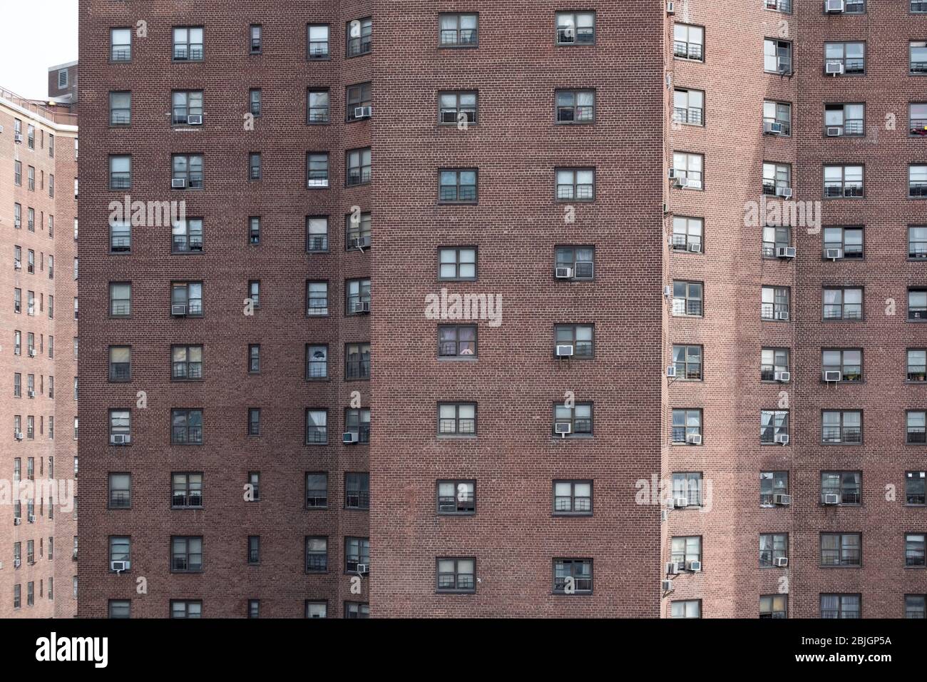 View of brick towers of the New York Housing Authority in Two Bridges, Manhattan Stock Photo