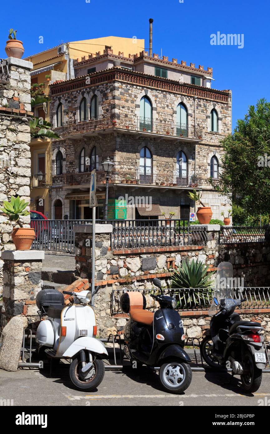 Stone house, Taormina City, Sicily Island, Italy, Europe Stock Photo
