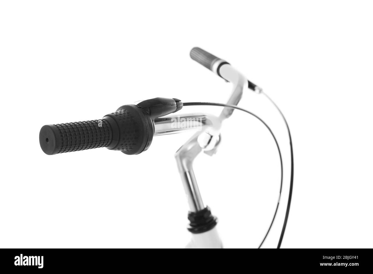 Bicycle handlebar on white background, closeup Stock Photo Alamy