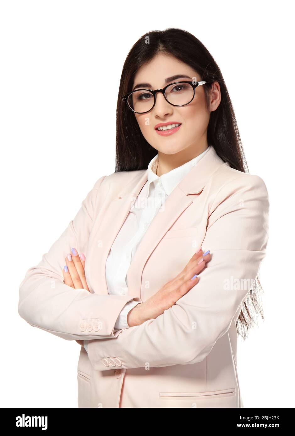 Young beautiful woman on white background Stock Photo - Alamy