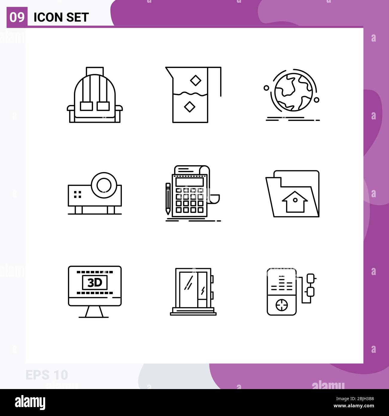 User Interface Pack of 9 Basic Outlines of slide projector, powerpoint