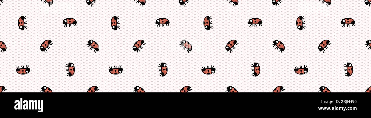 Cute ladybug seamless vector border. Hand drawn biology garden wildlife ...