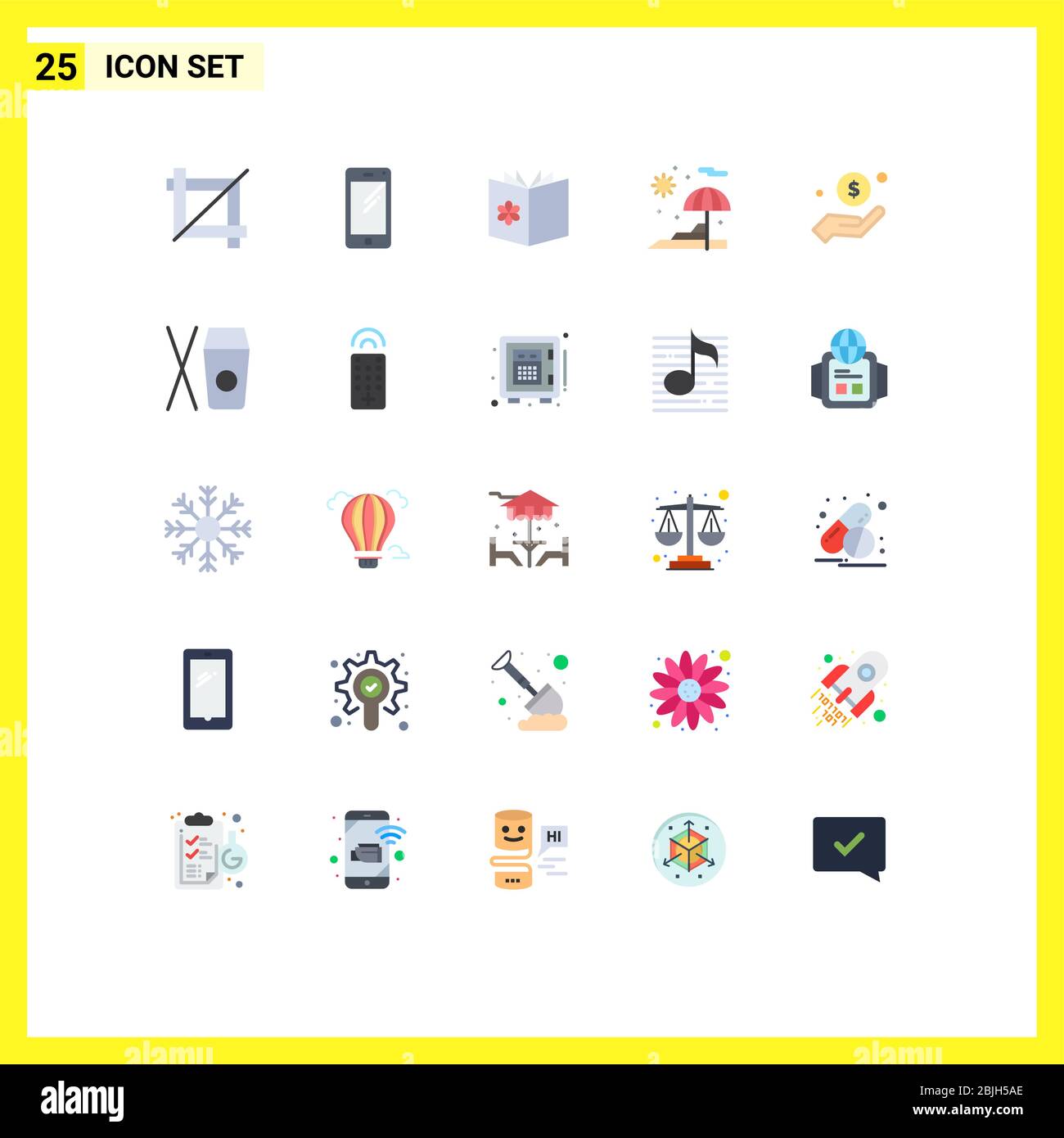 25 Creative Icons Modern Signs and Symbols of money, vacation, book, umbrella, spa school Editable Vector Design Elements Stock Vector