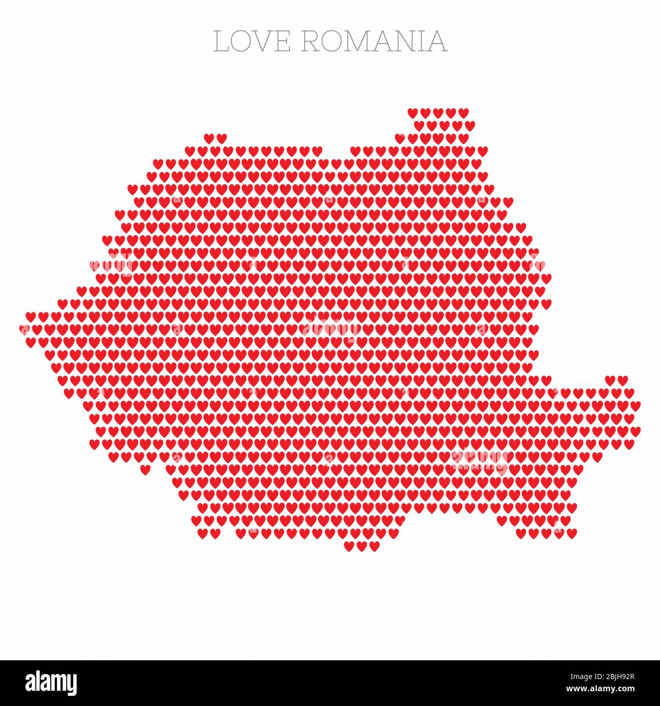 Romania country map made from love heart halftone pattern Stock Vector