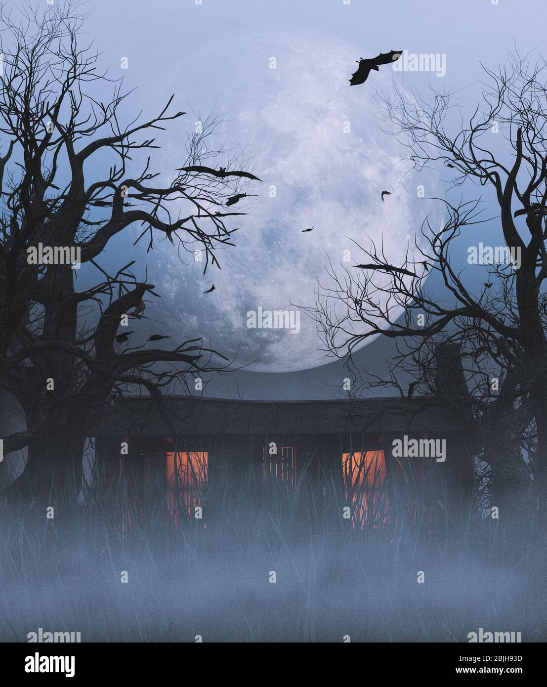 Haunted house in the woods,3d rendering Stock Photo - Alamy