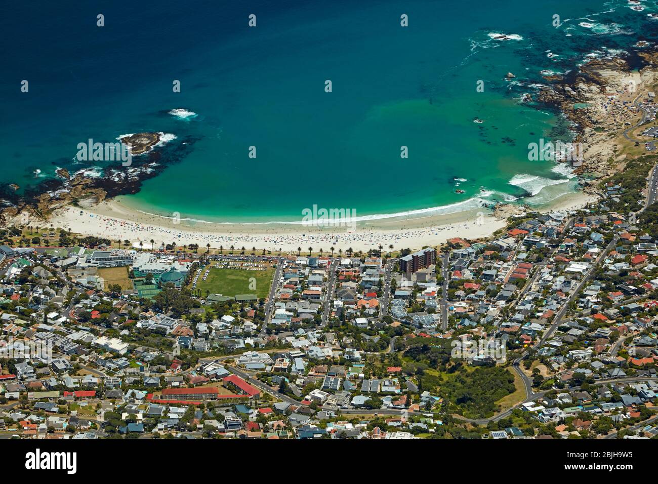View from Table Mountain of Camps Bay, Cape Town, South Africa Stock Photo
