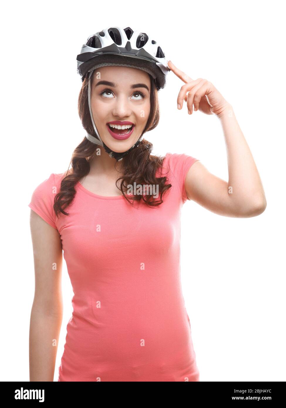 Bycyle Rider Images Beautiful young bicycle rider with helmet on white background Stock ...