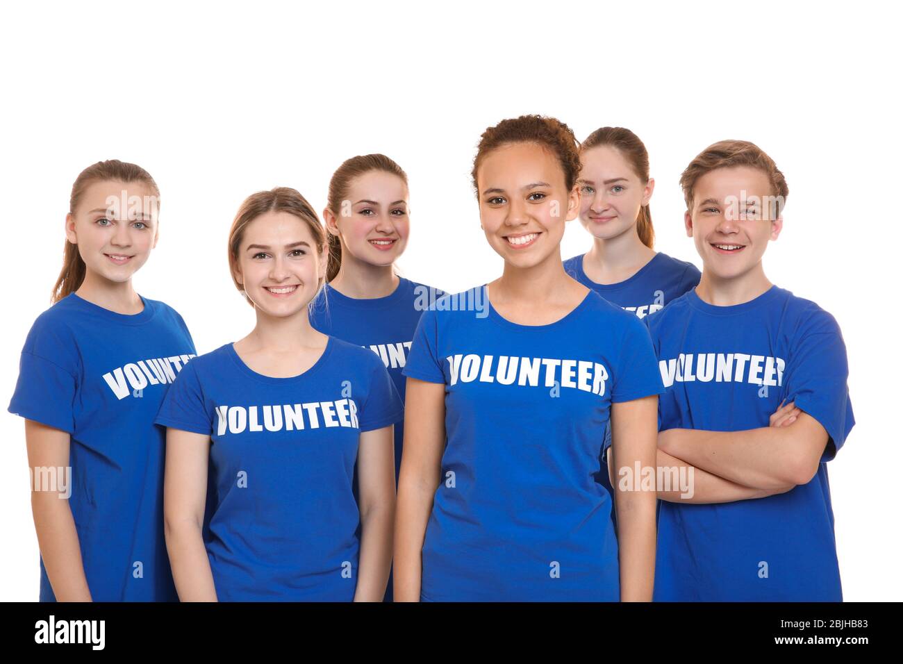 Group of young volunteers on white background Stock Photo Alamy