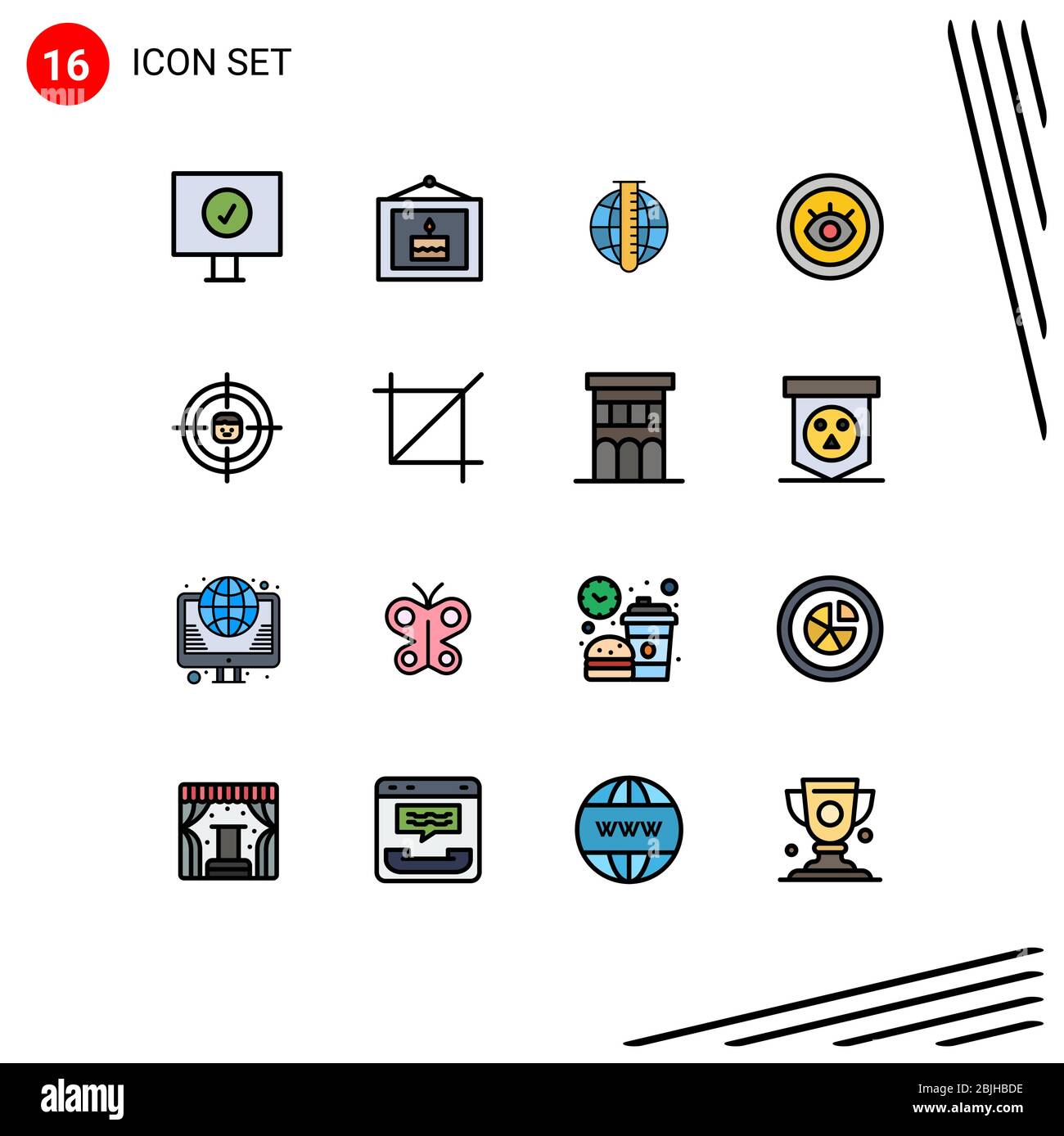 Set of 16 Modern UI Icons Symbols Signs for human, technical, analysis, support, eye Editable Creative Vector Design Elements Stock Vector