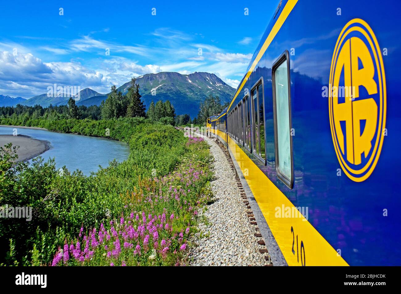 The Alaska Railroad travels through the Spencer Valley Stock Photo