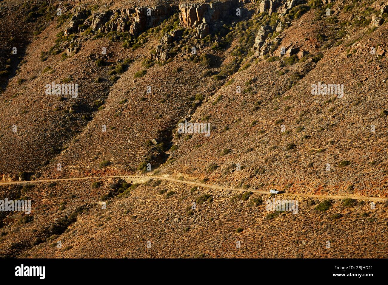 4x4 climbing Gannaga Pass, Tankwa Karoo National Park, South Africa Stock Photo