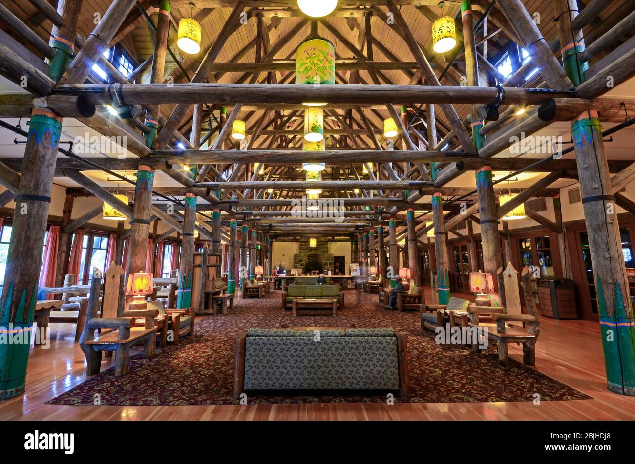 Paradise Inn lobby at Mt Rainier National Park Stock Photo