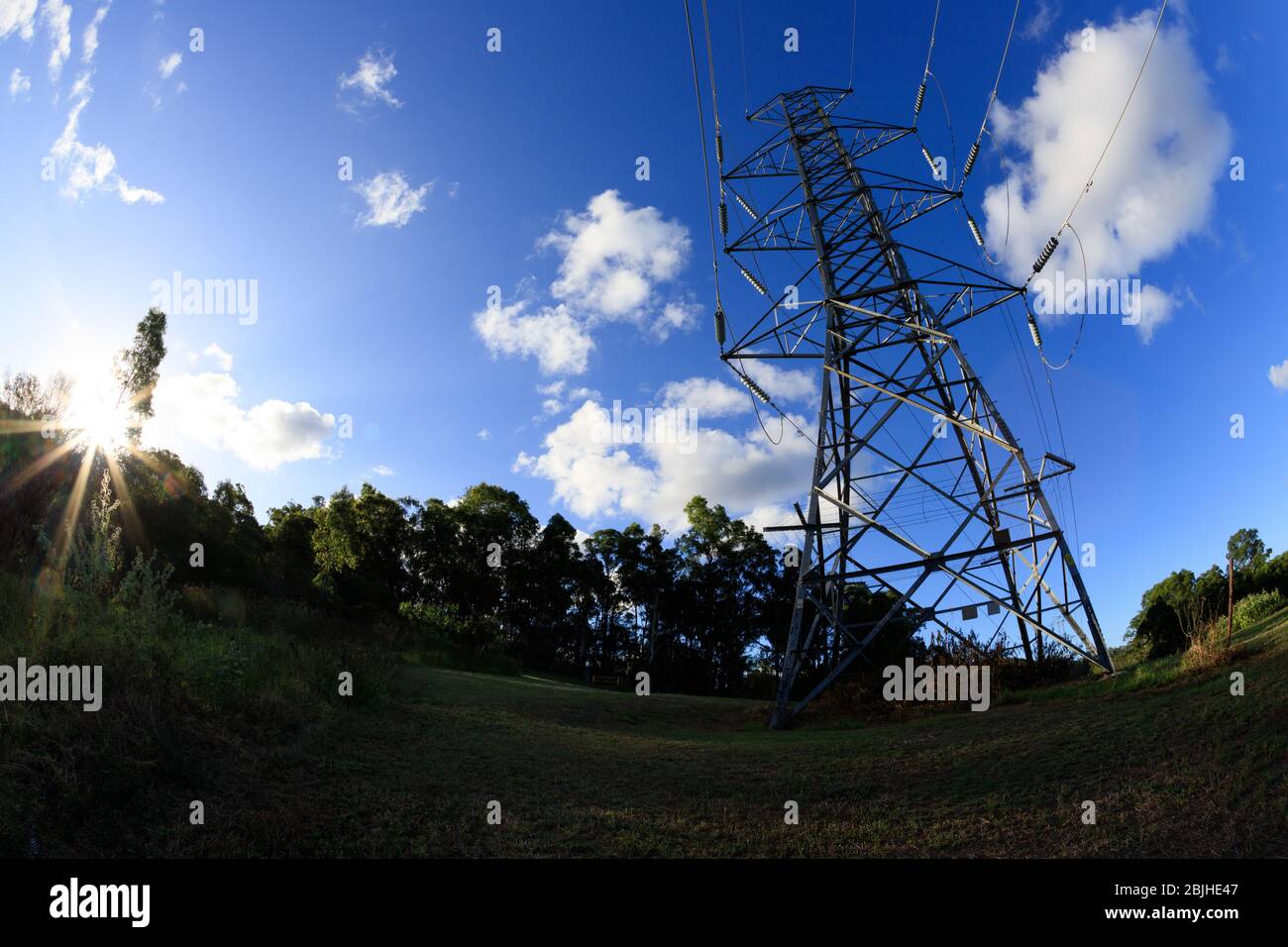 Horizontal landscape of transmission tower in Brisbane, Queensland