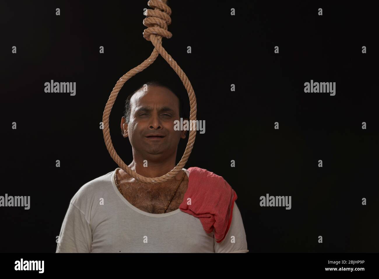Indian man suicide ready for hanging punishment Stock Photo