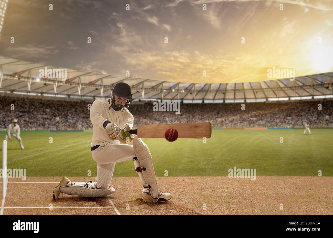 Left handed batsman in action in a Cricket Match Stock Photo Alamy