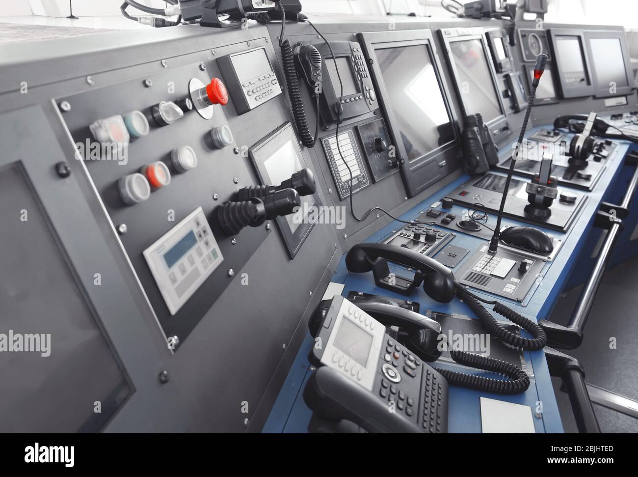 Ship control panel in captain's bridge Stock Photo Alamy