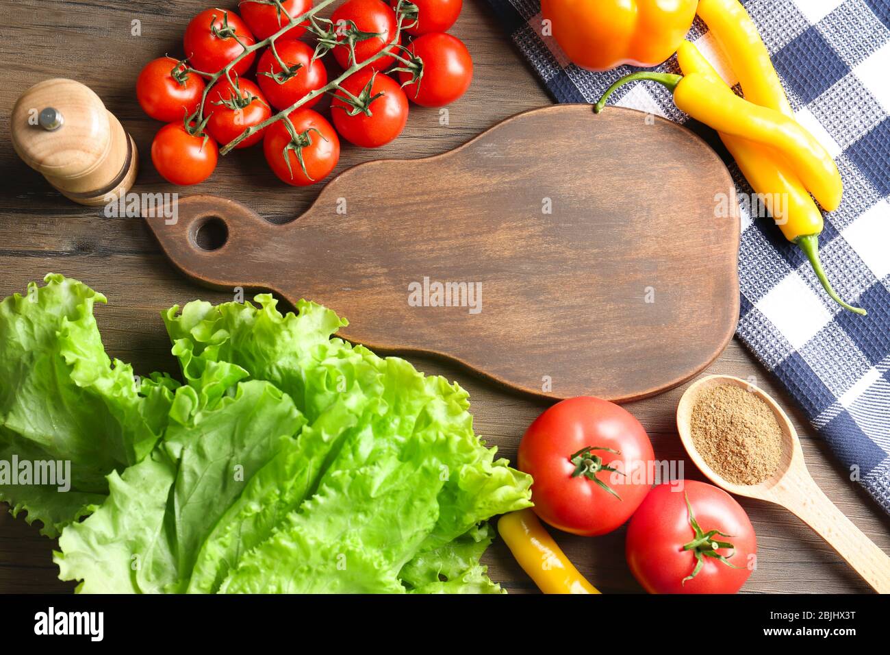 Wooden Board With Vegetables On Kitchen Table Cooking Classes Concept Stock Photo Alamy