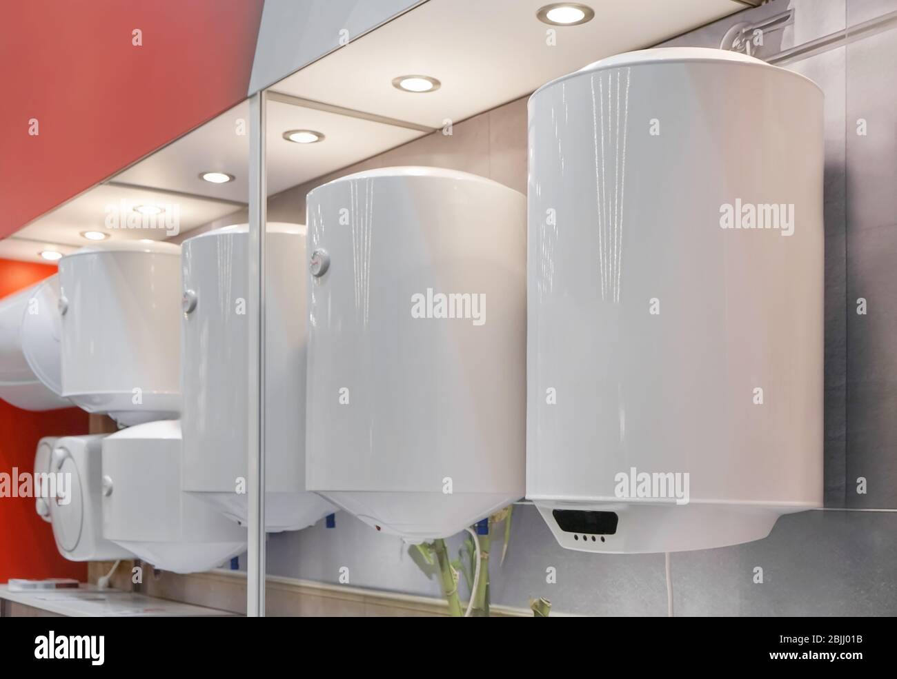 Variety of modern electric boilers presented in store Stock Photo Alamy