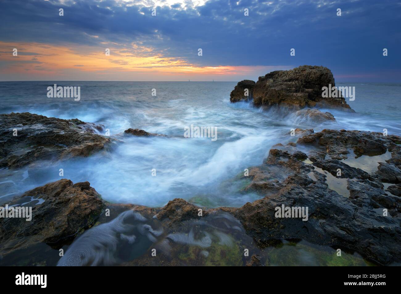 Beautiful seascape sunset. Nature composition Stock Photo