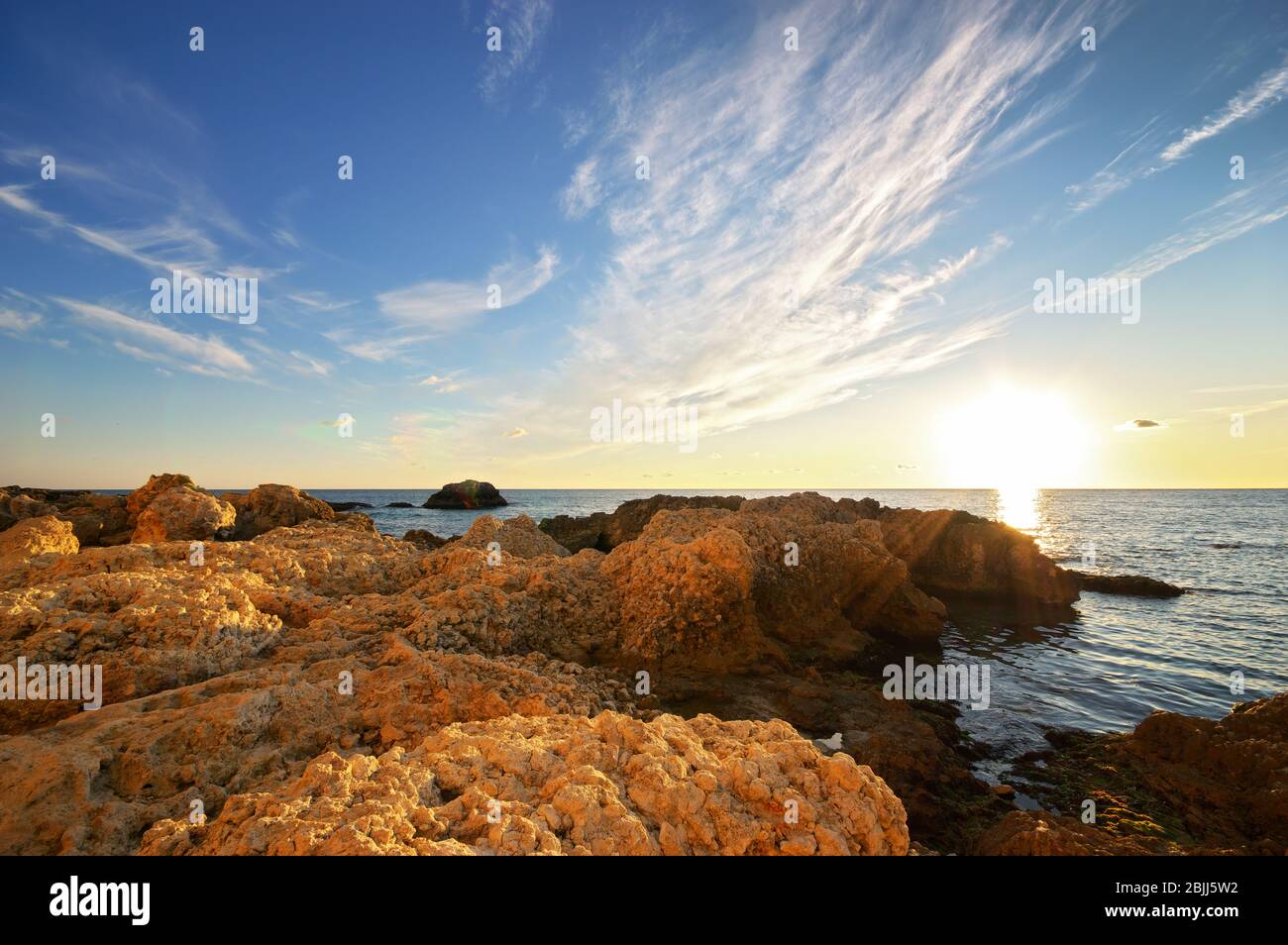 Beautiful seascape sunset. Nature composition Stock Photo