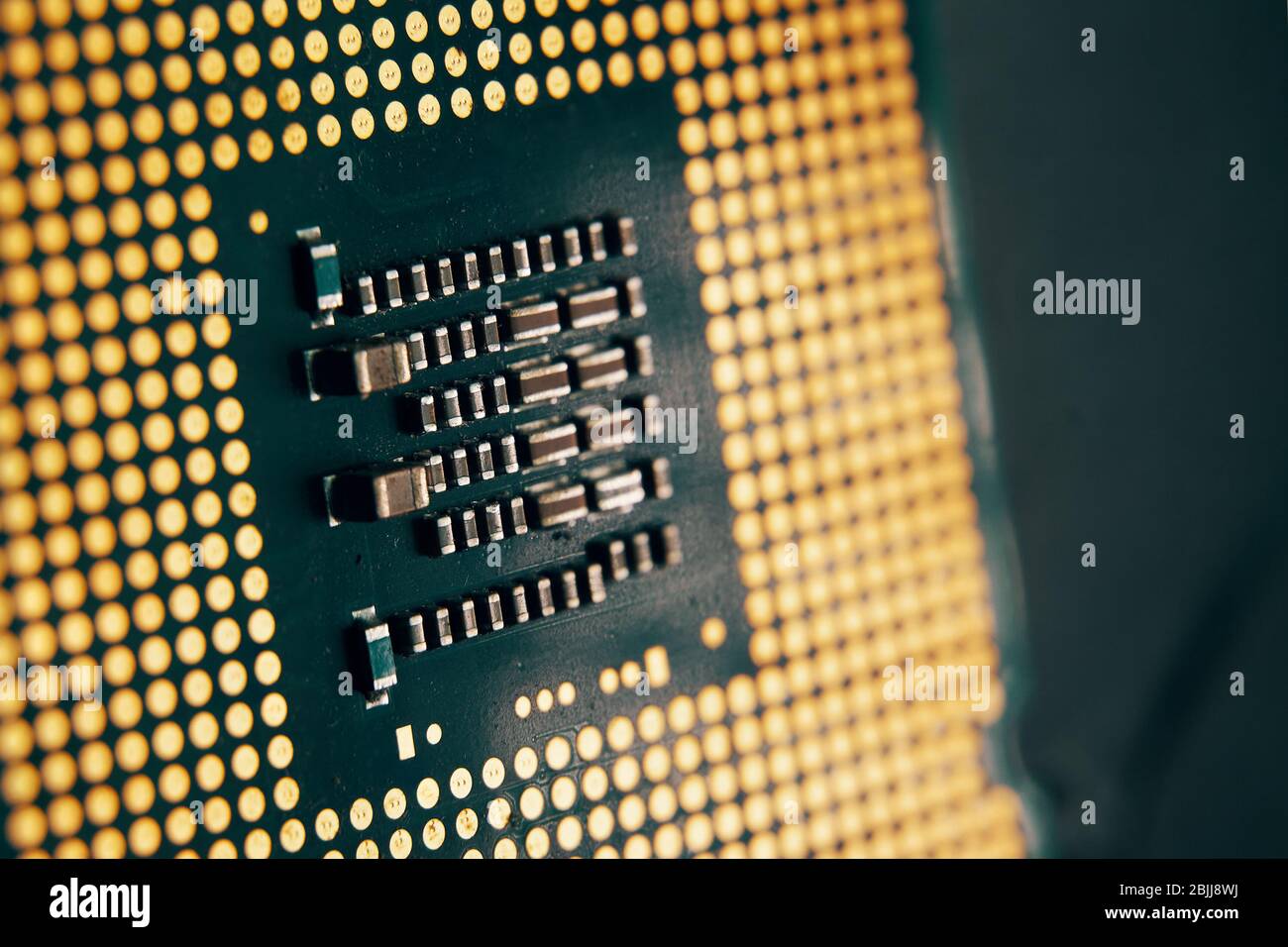 Computer processor chip on black background close-up, technology concept Stock Photo