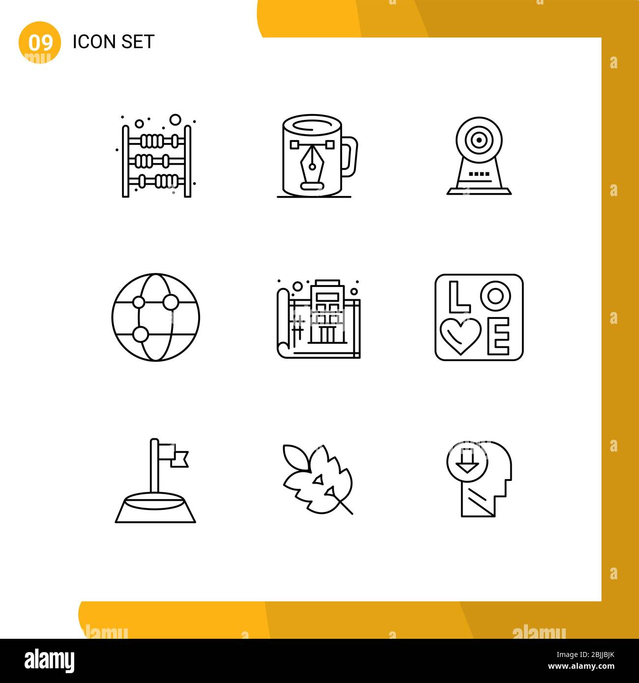 Modern Set of 9 Outlines Pictograph of technology, global, design, business, security Editable Vector Design Elements Stock Vector