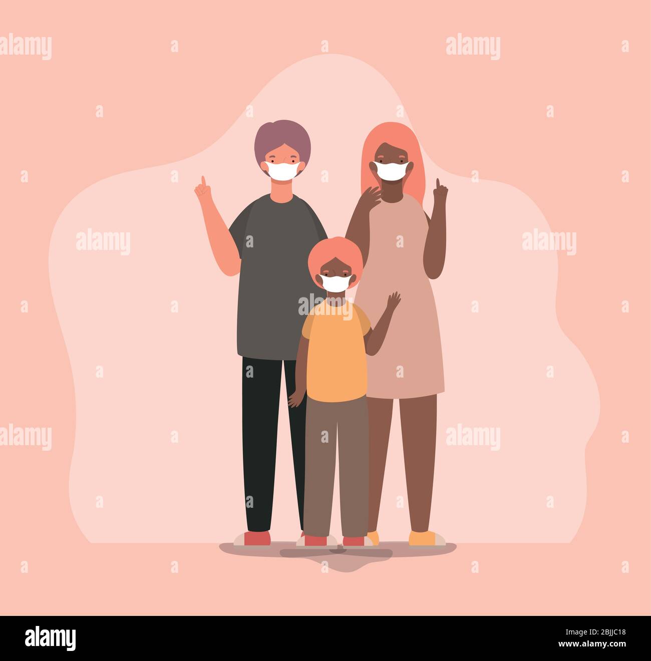 Mother father and son with masks vector design Stock Vector Image & Art ...