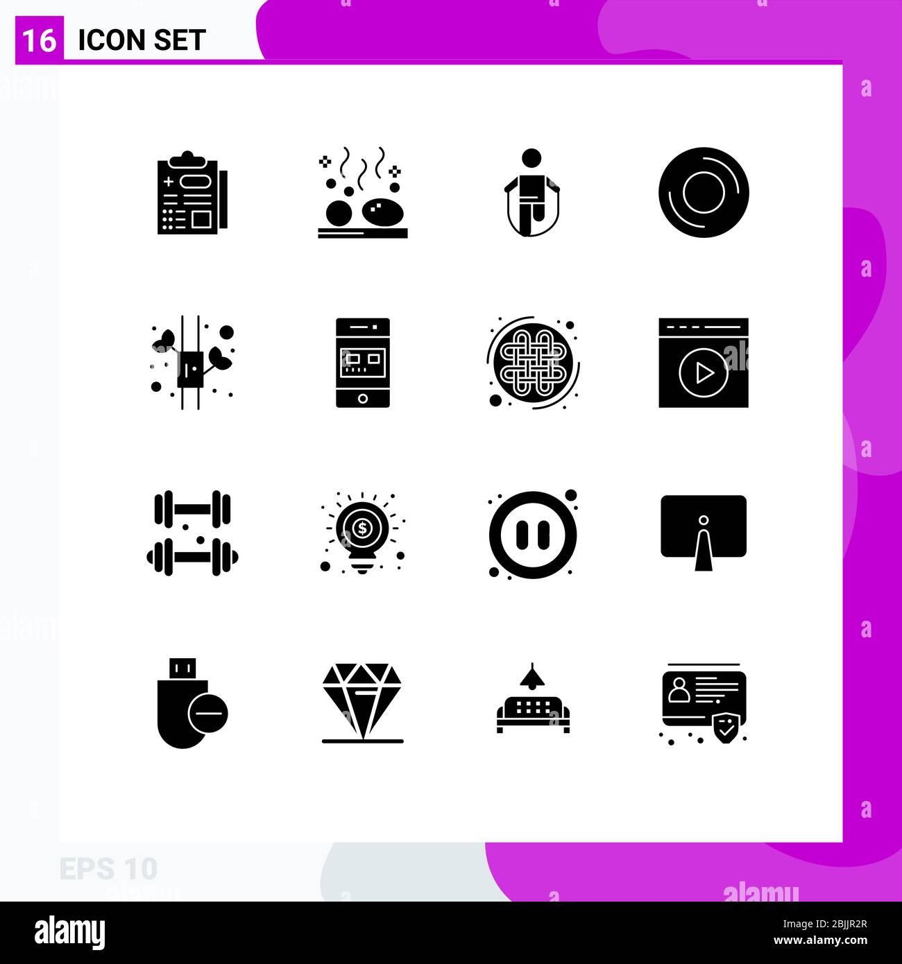 16 Thematic Vector Solid Glyphs and Editable Symbols of hardware, disc, activity, devices, skipping Editable Vector Design Elements Stock Vector