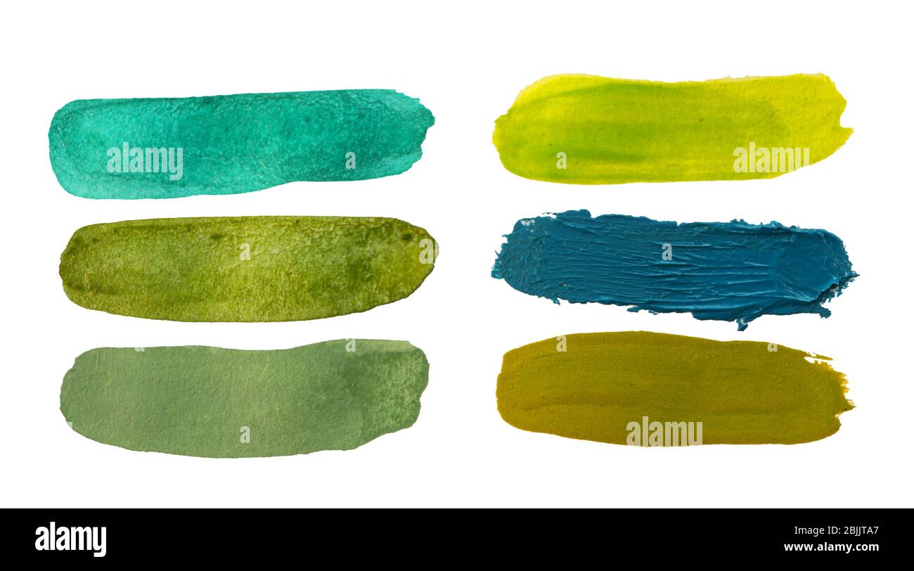 Green paint brushstrokes, isolated on white Stock Photo
