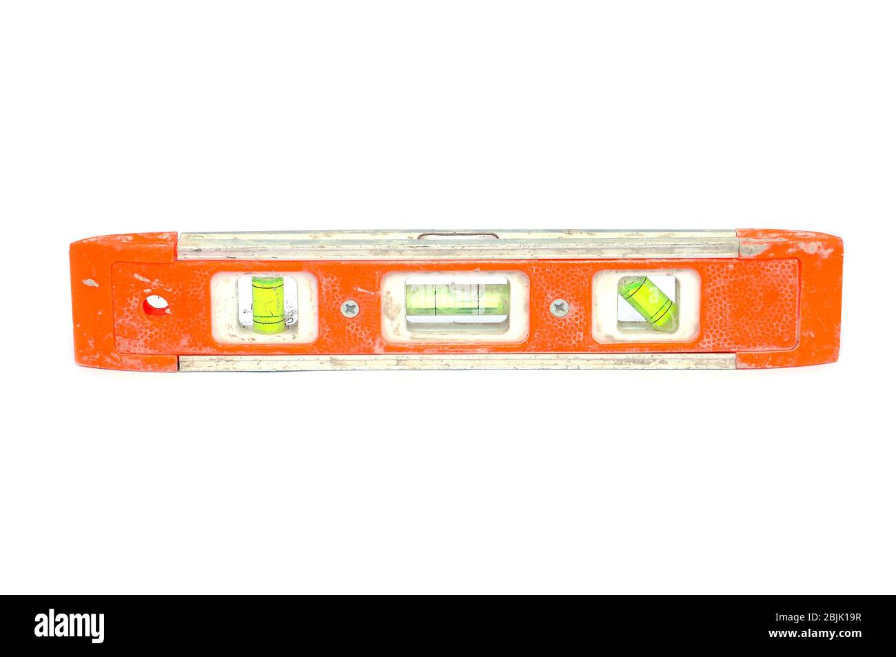 Old orange level with bubble isolated on white background Stock Photo ...